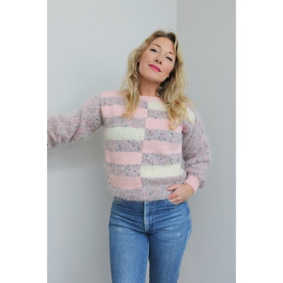 1980's Vintage Pastel Fleck Fuzzy Mohair Sweater ~ Women's Extra Small XXS XS - Picture 1 of 7